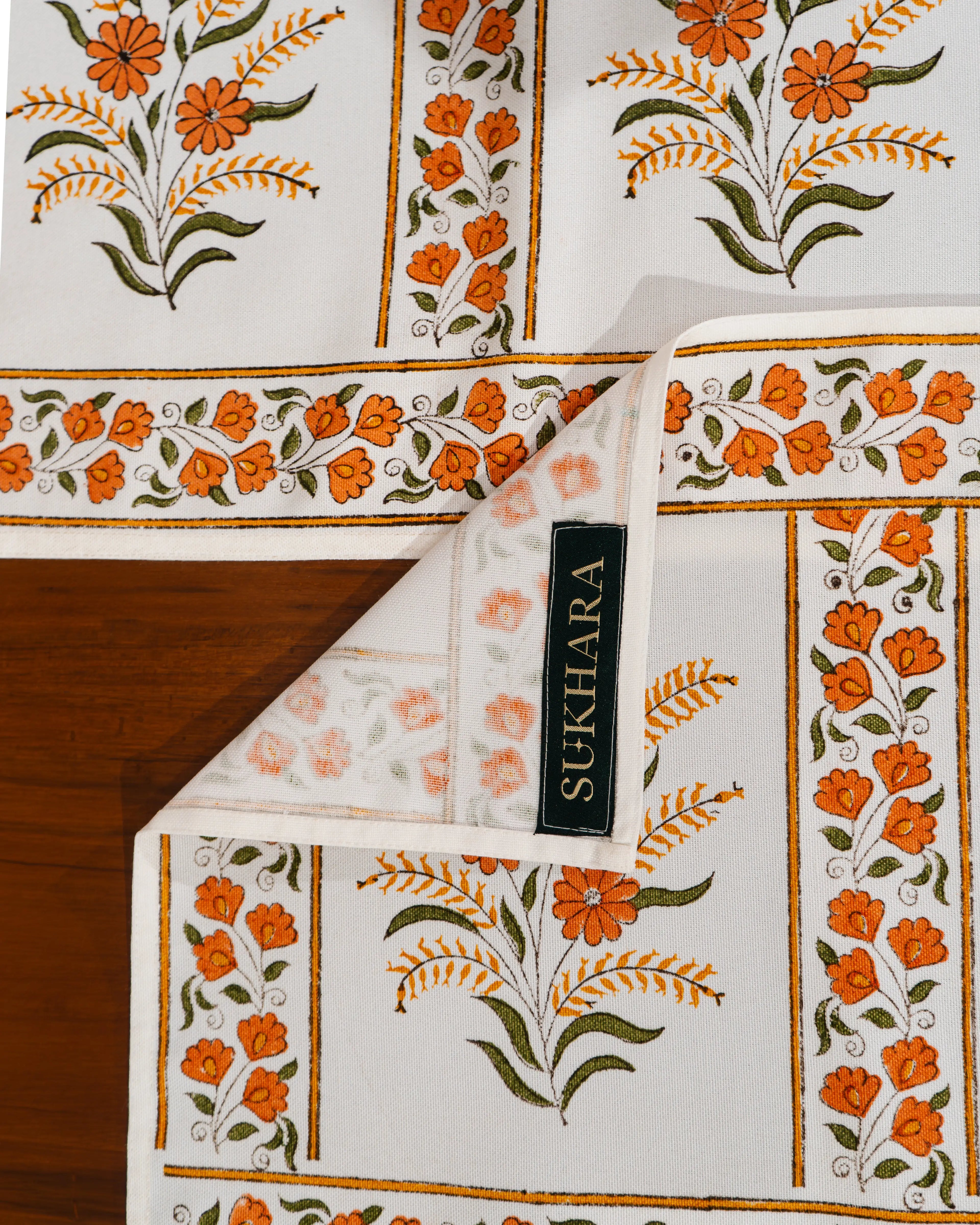 "Mewar Blossom" – Handcrafted Jute Cotton Block Print Dining Mats With Runner Set SUKHARA HOME and LIFESTYLE
