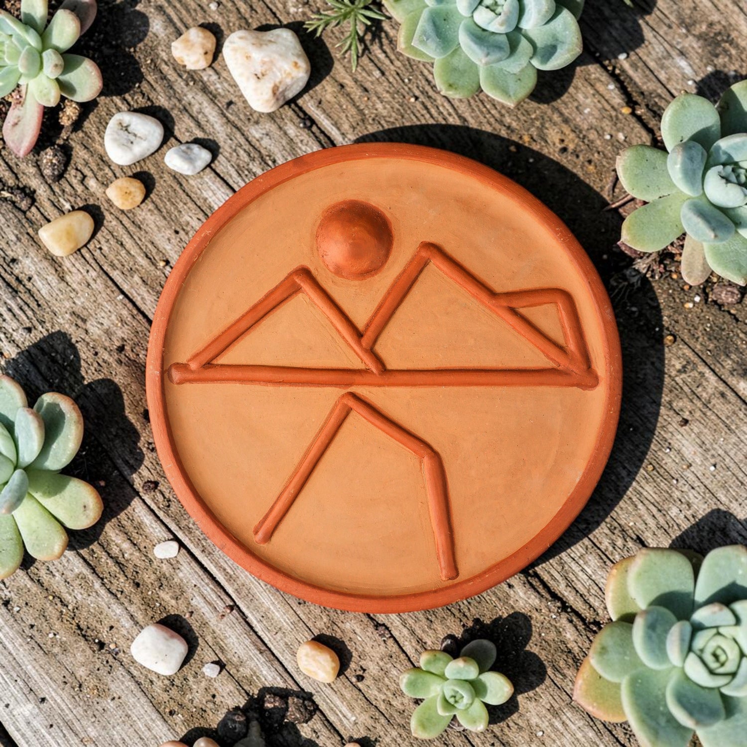 Solrise – Handmade Terracotta Wall Plate (Mountain Sunrise Decor | 10 Inch)