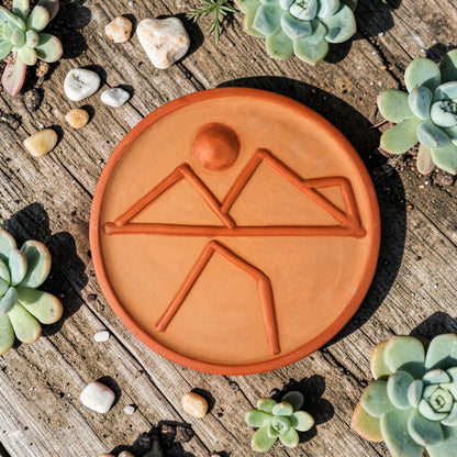 Solrise – Handmade Terracotta Wall Plate (Mountain Sunrise Decor | 10 Inch)