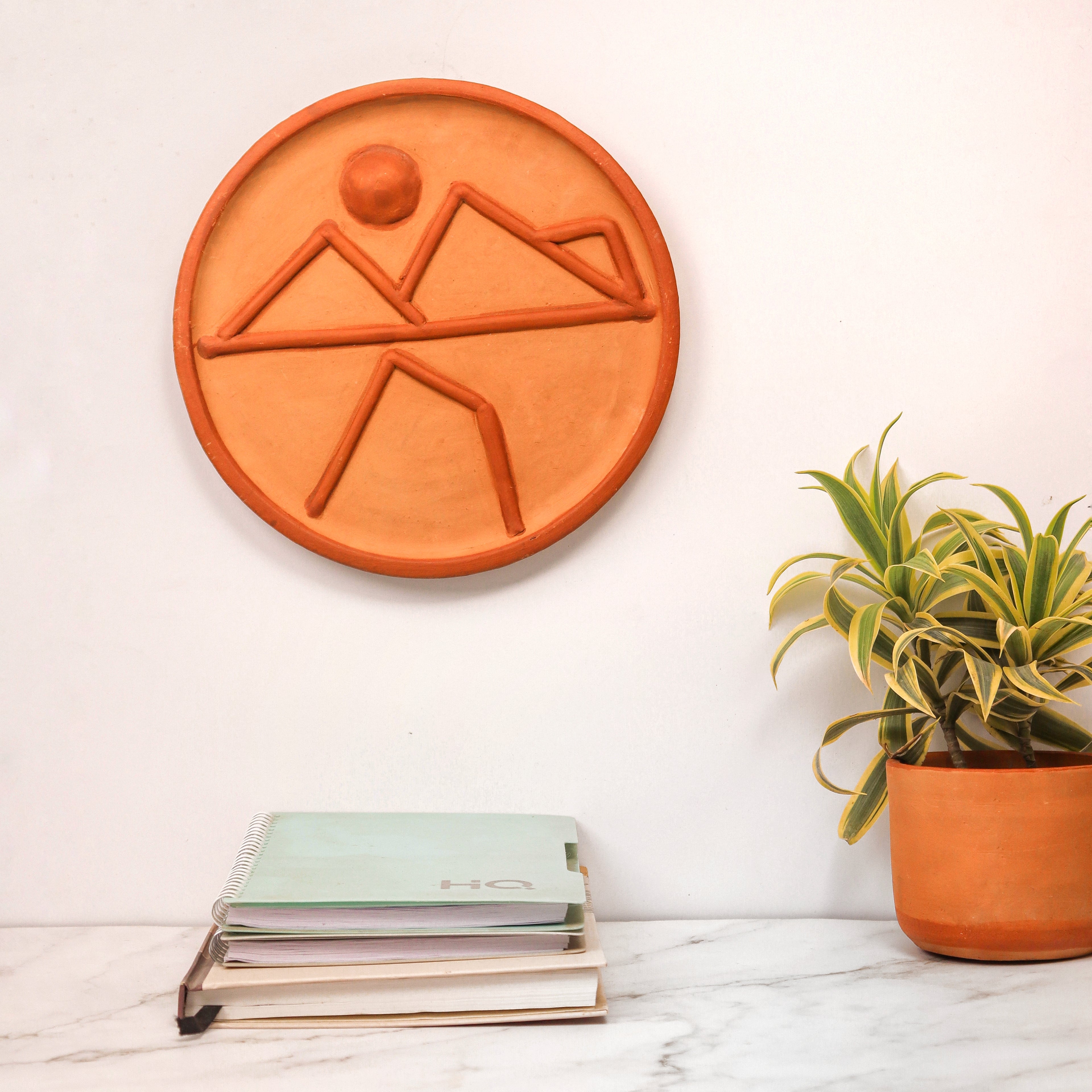 Solrise – Handmade Terracotta Wall Plate (Mountain Sunrise Decor | 10 Inch)