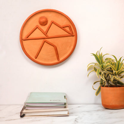 Solrise – Handmade Terracotta Wall Plate (Mountain Sunrise Decor | 10 Inch)