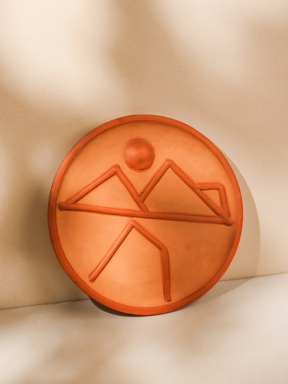 Solrise – Handmade Terracotta Wall Plate (Mountain Sunrise Decor | 10 Inch)