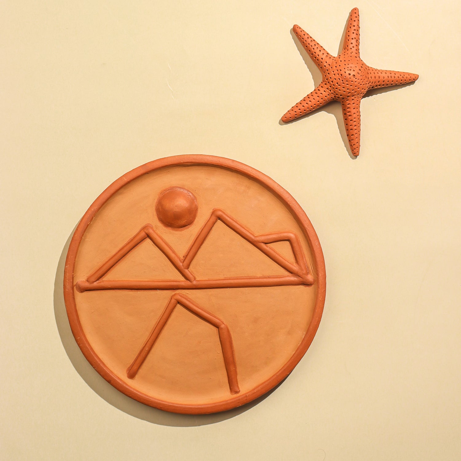 Solrise – Handmade Terracotta Wall Plate (Mountain Sunrise Decor | 10 Inch)