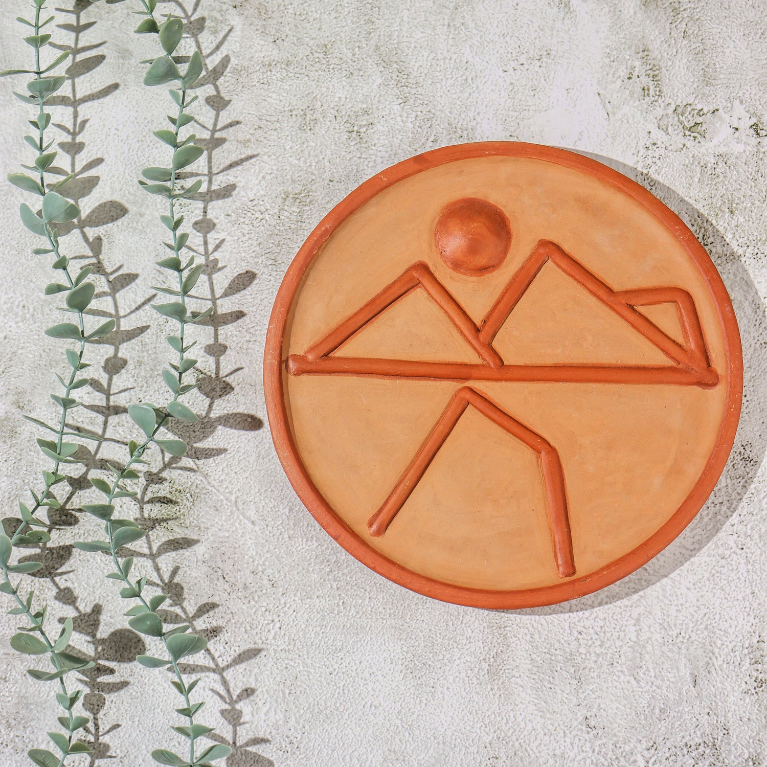 Solrise – Handmade Terracotta Wall Plate (Mountain Sunrise Decor | 10 Inch)
