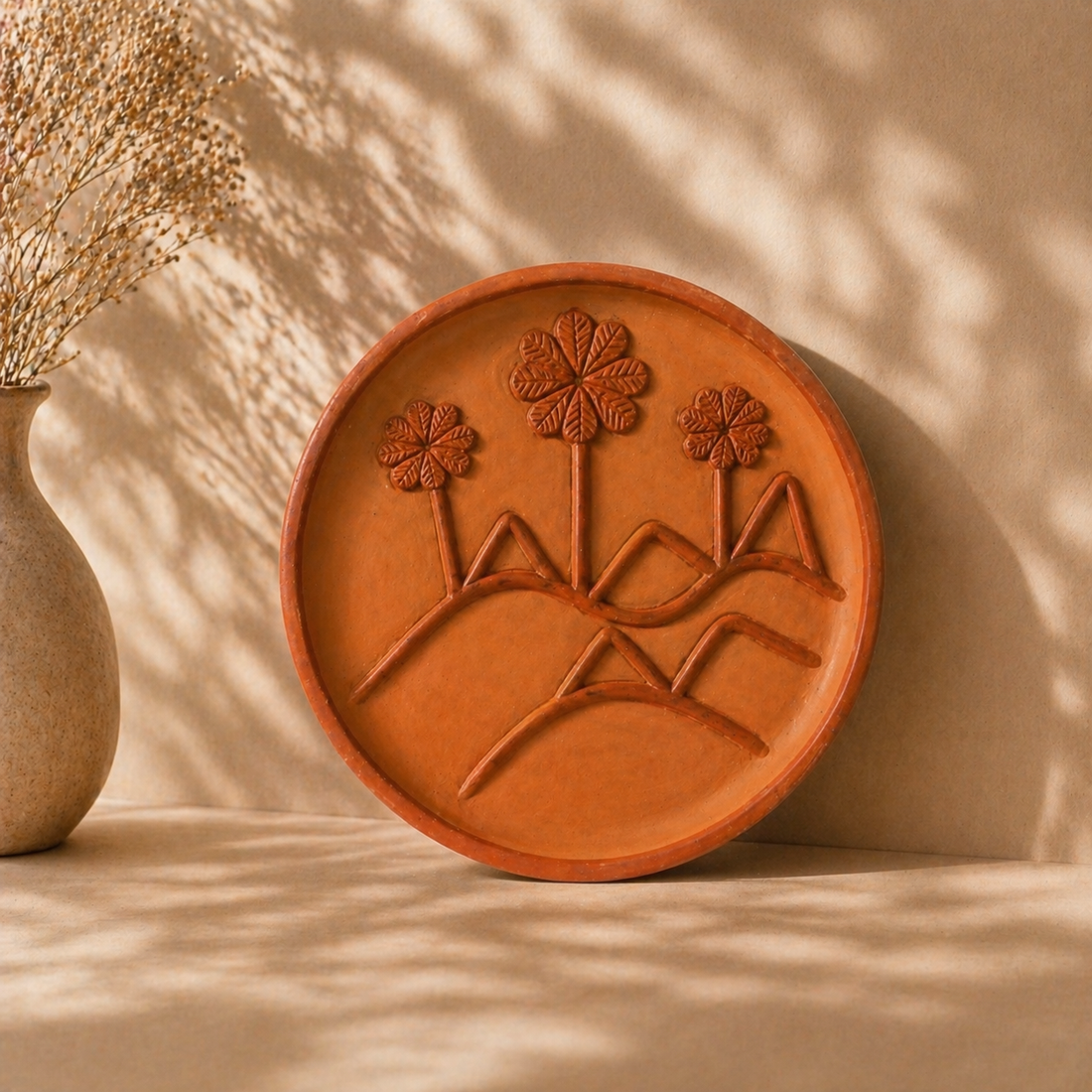 Florra – Handmade Terracotta Wall Plate (Floral Landscape Decor | 10 Inch)