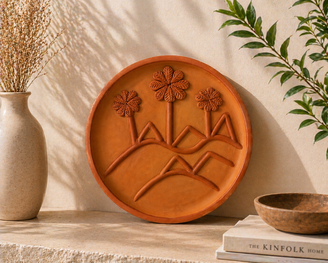Florra – Handmade Terracotta Wall Plate (Floral Landscape Decor | 10 Inch)