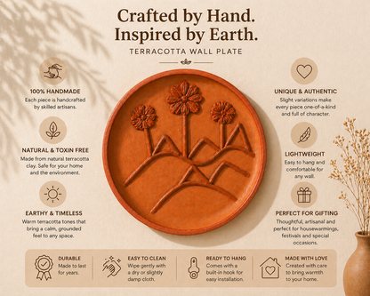Florra – Handmade Terracotta Wall Plate (Floral Landscape Decor | 10 Inch)