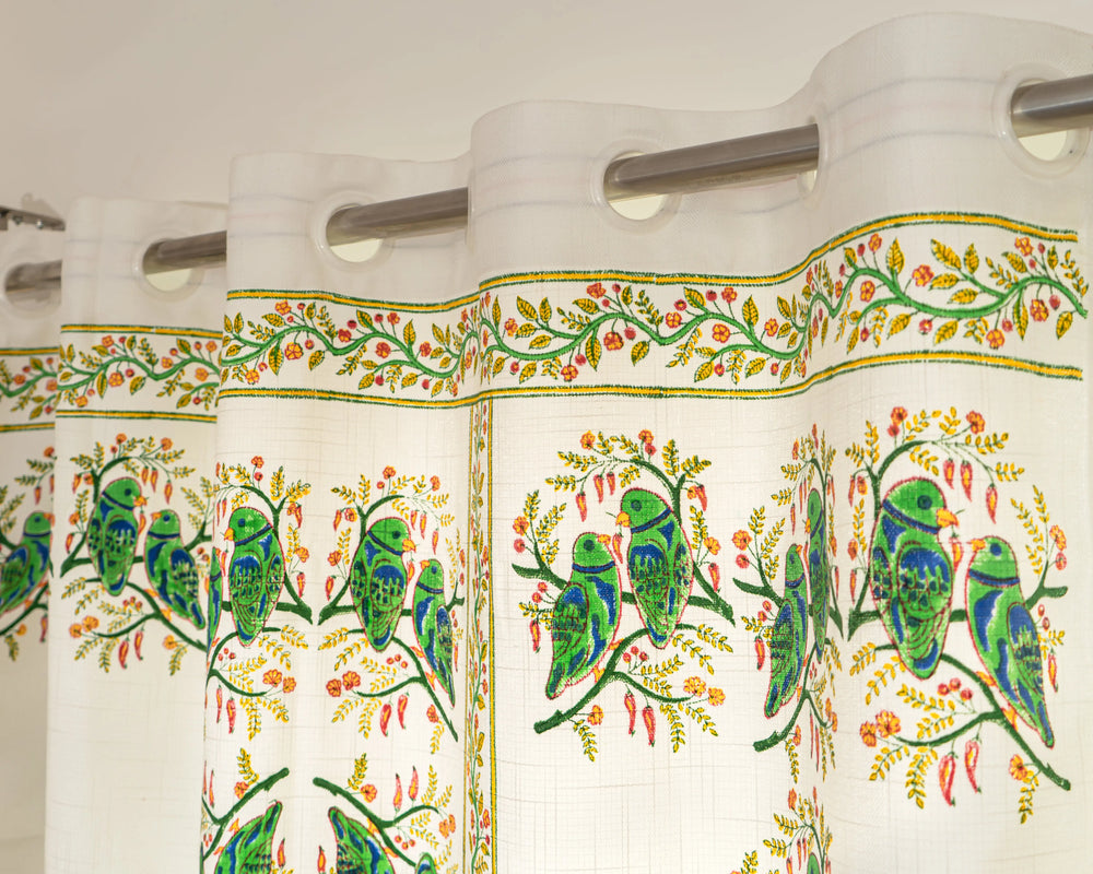 Rajasthani Bloom Heritage Block Print Curtains - 7 Feet SUKHARA HOME and LIFESTYLE