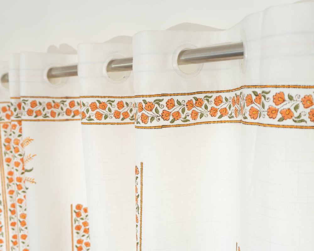 Kesariya Bloom Floral Handcrafted BlockPrint Curtains - 7 Feet SUKHARA HOME and LIFESTYLE