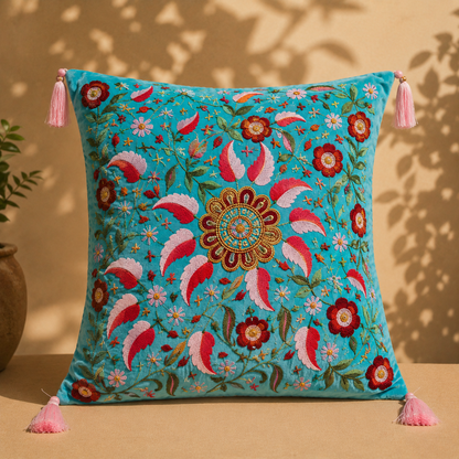 Embroidered Cushion – Zardozi Hand Embroidery Pillow Cover | Sukhara