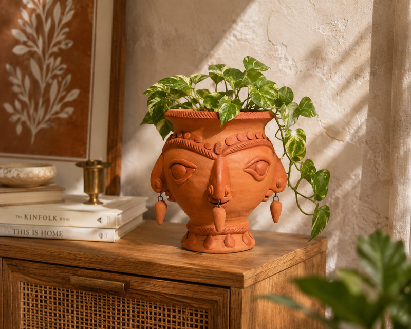 Maya Handcrafted Terracotta Face Planter