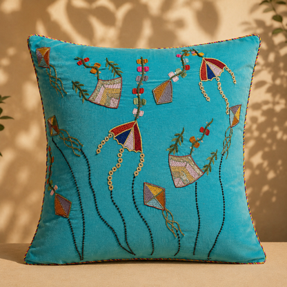 Patangbazi Zardozi Cushion Cover – Handcrafted for Sustainable Home Design