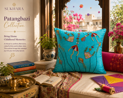 Patangbazi Zardozi Cushion Cover – Handcrafted for Sustainable Home Design