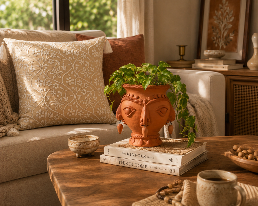 Maya Handcrafted Terracotta Face Planter