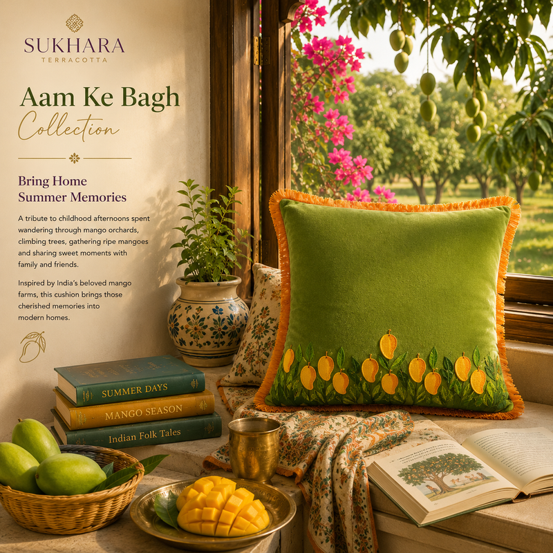 Aam Ke Bagh Zardozi Cushion Cover – Hand Embroidered Decorative Cushion