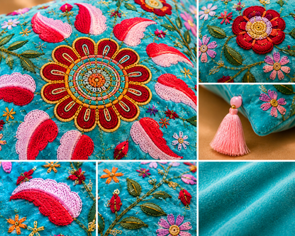 Embroidered Cushion – Zardozi Hand Embroidery Pillow Cover | Sukhara