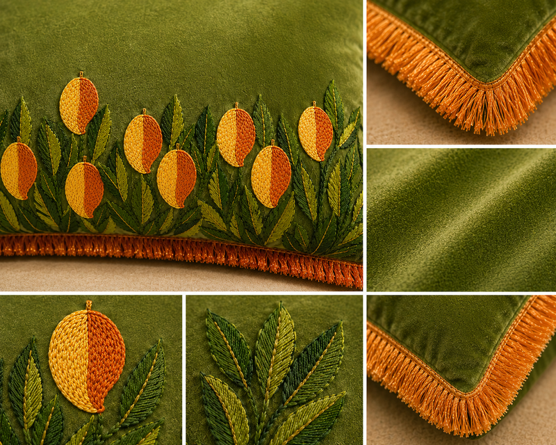 Aam Ke Bagh Zardozi Cushion Cover – Hand Embroidered Decorative Cushion