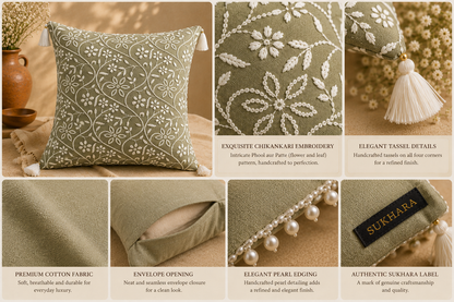 Handmade Cushion Covers – Luxury Chikankari Embroidery by Indian Artisans | Sukhara