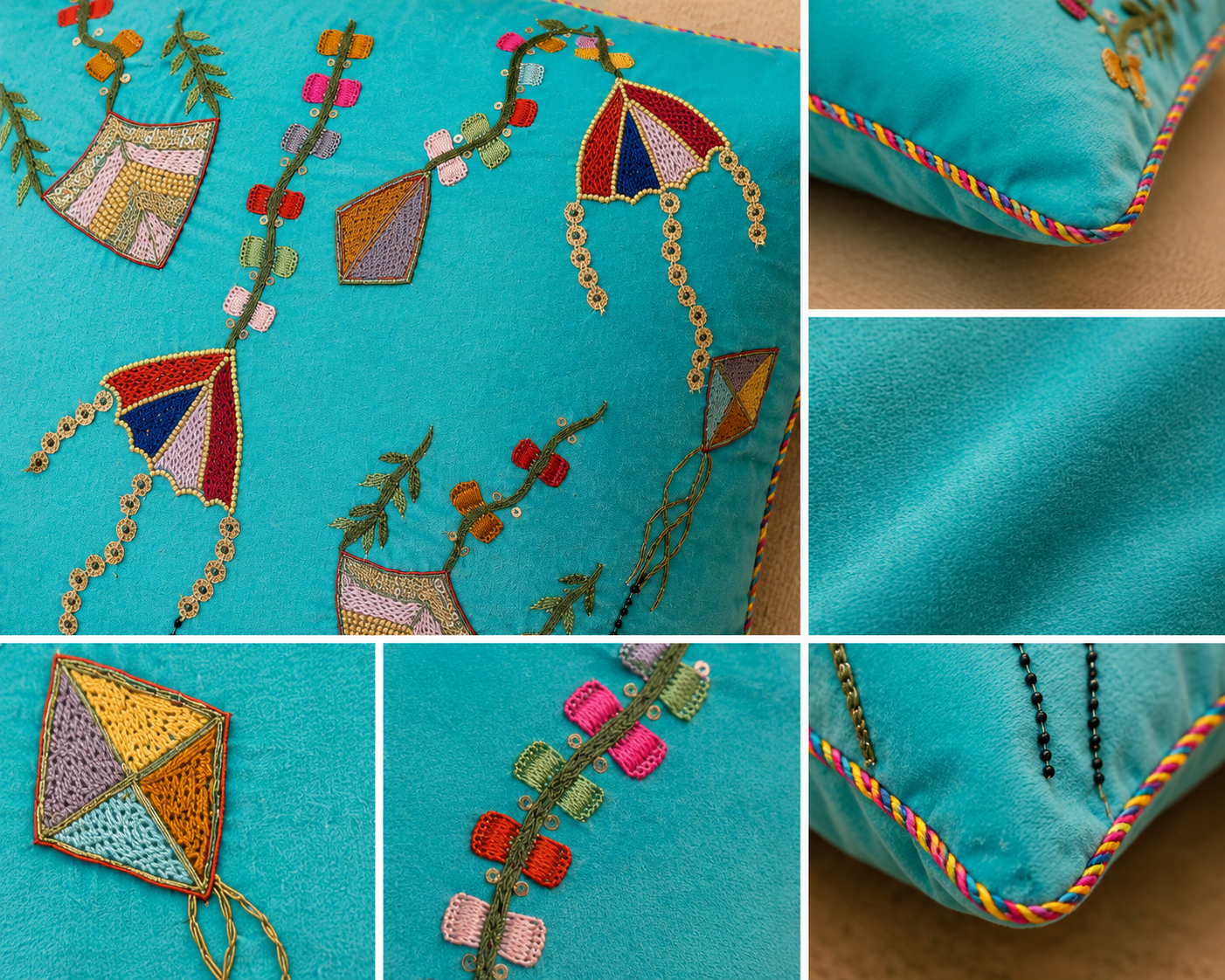Patangbazi Zardozi Cushion Cover – Handcrafted for Sustainable Home Design