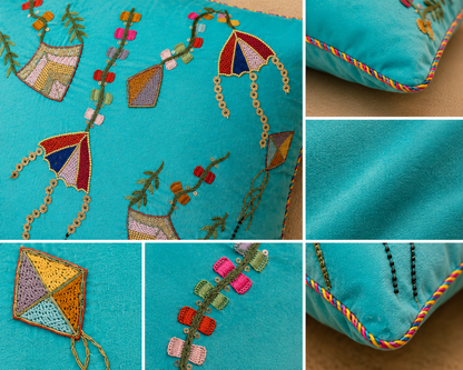 Patangbazi Zardozi Cushion Cover – Handcrafted for Sustainable Home Design