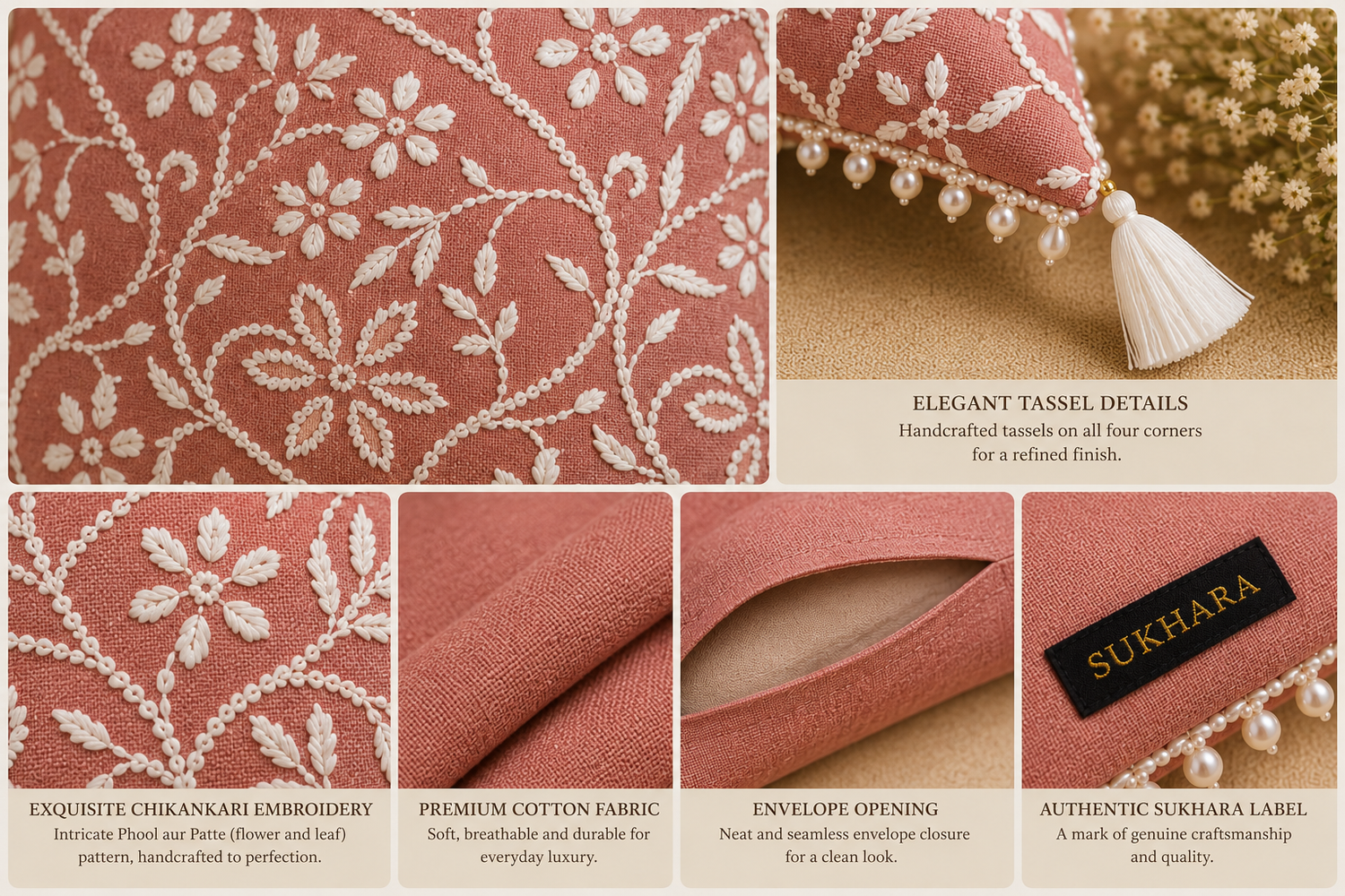 Handmade Cushion Covers – Luxury Chikankari Embroidery by Indian Artisans | Sukhara