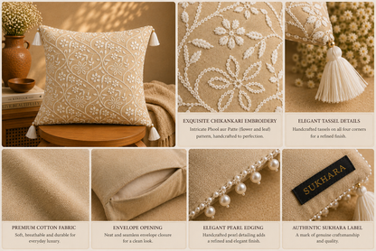 Handmade Cushion Covers – Luxury Chikankari Embroidery by Indian Artisans | Sukhara