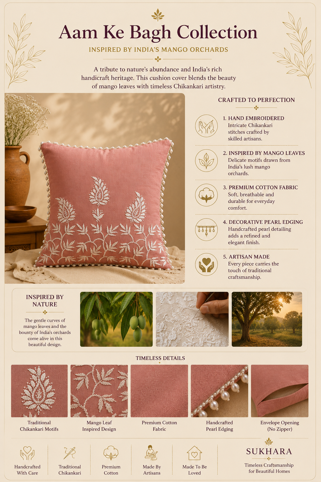 Chikankari Cushion Covers – Aam Ke Bagh Collection | Sukhara