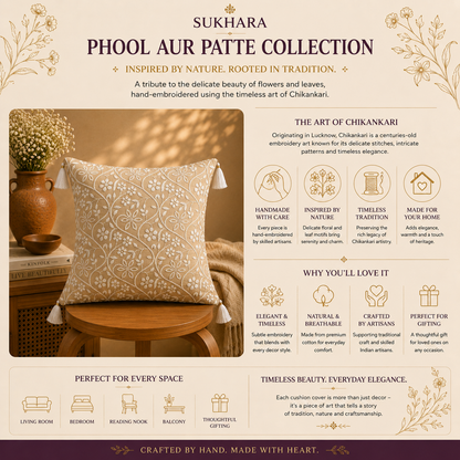 Handmade Cushion Covers – Luxury Chikankari Embroidery by Indian Artisans | Sukhara