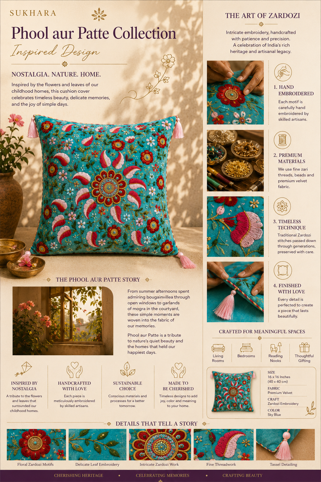 Embroidered Cushion – Zardozi Hand Embroidery Pillow Cover | Sukhara