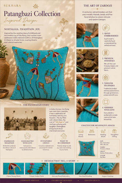 Patangbazi Zardozi Cushion Cover – Handcrafted for Sustainable Home Design