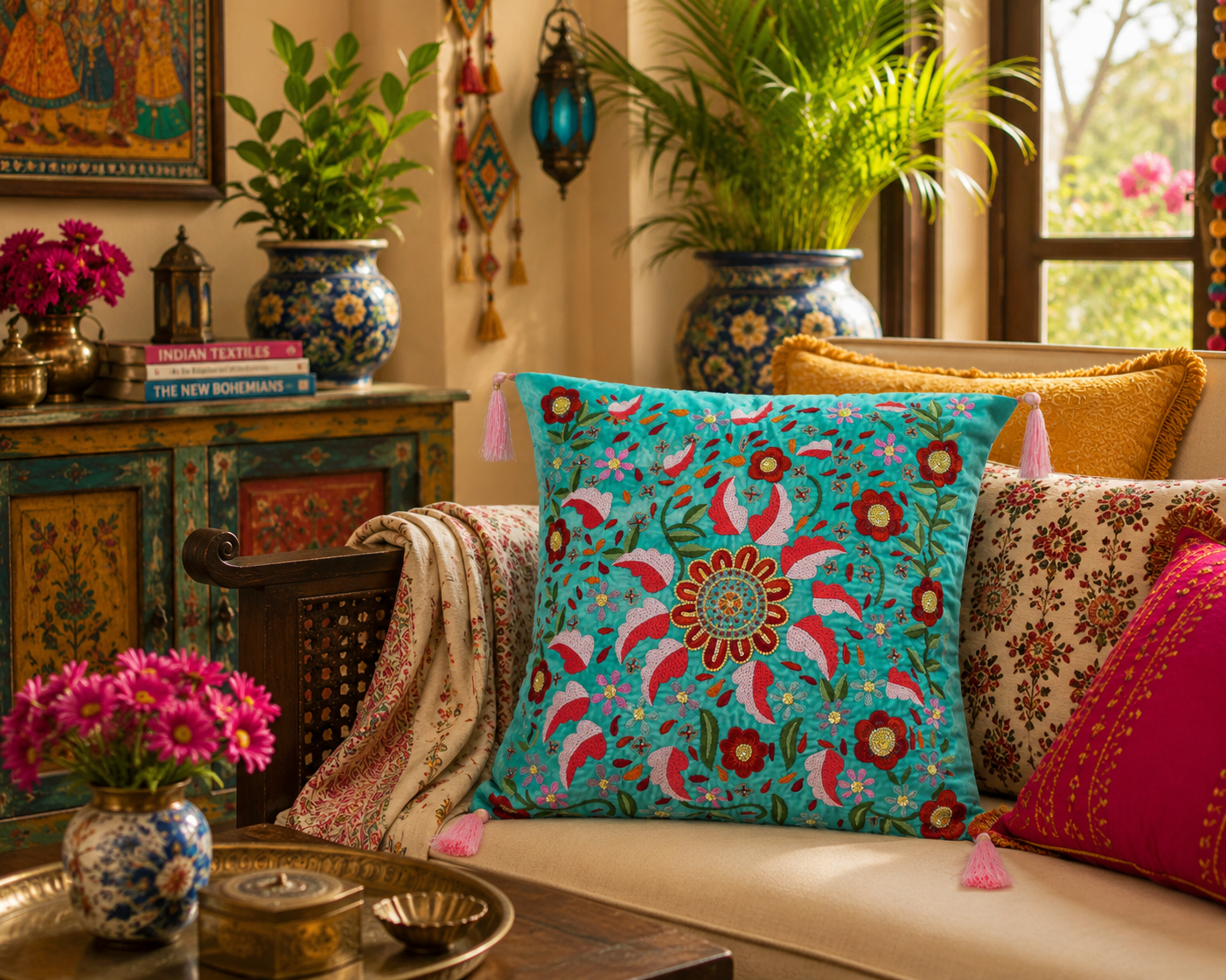 Embroidered Cushion – Zardozi Hand Embroidery Pillow Cover | Sukhara