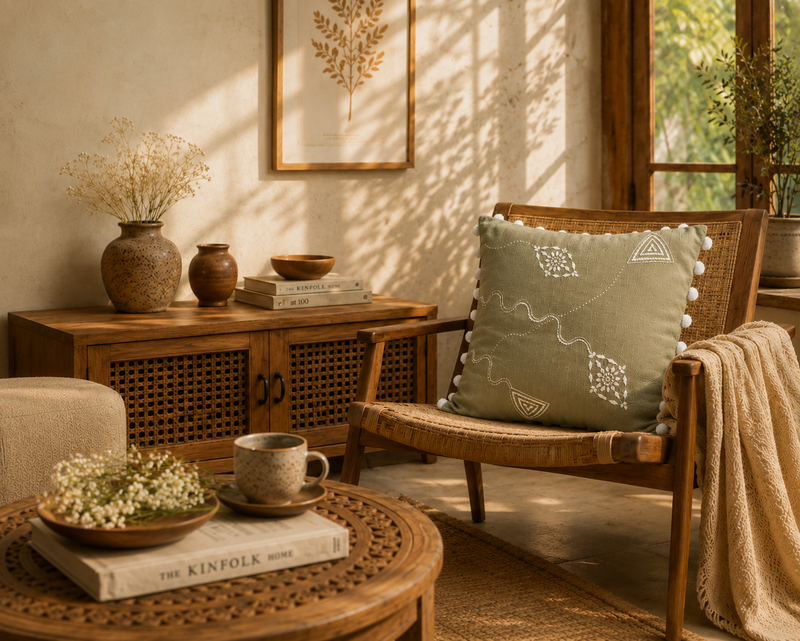 Patangbazi Chikankari Cushion Cover – Hand Embroidered Cotton Cushion