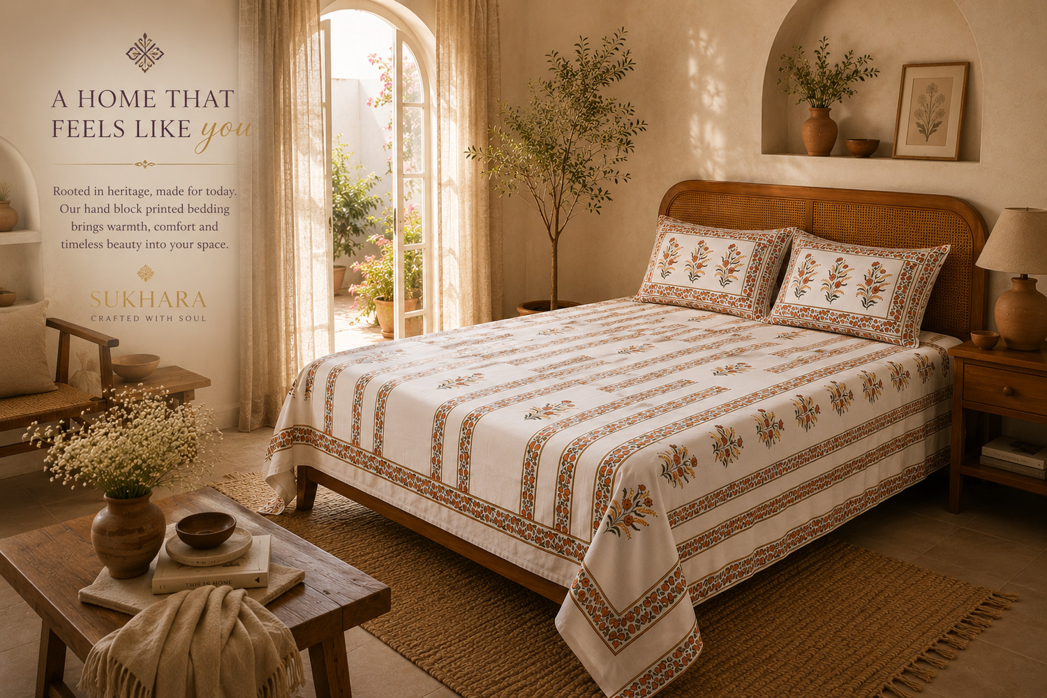 Bedding Designs – Handmade Queen Size Cotton Bedsheet with Floral Medallions