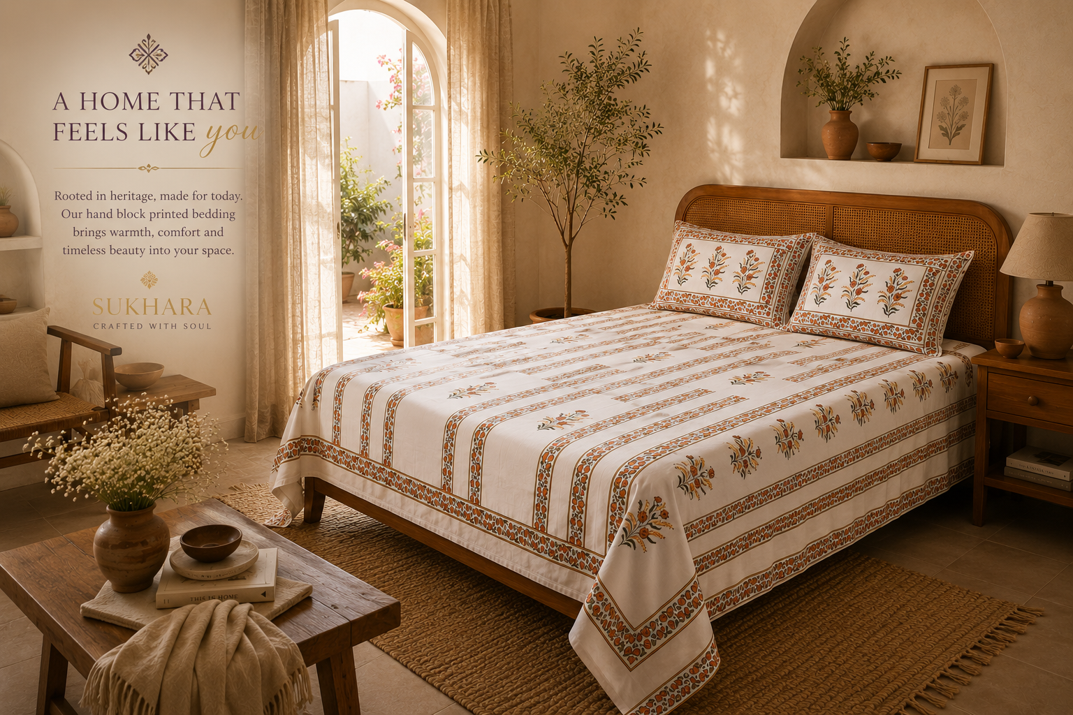 Bedding Designs – Handmade Queen Size Cotton Bedsheet with Floral Medallions