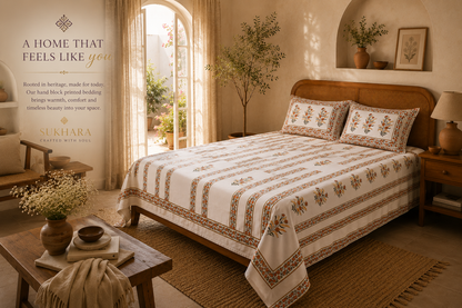 Bedding Designs – Handmade Queen Size Cotton Bedsheet with Floral Medallions