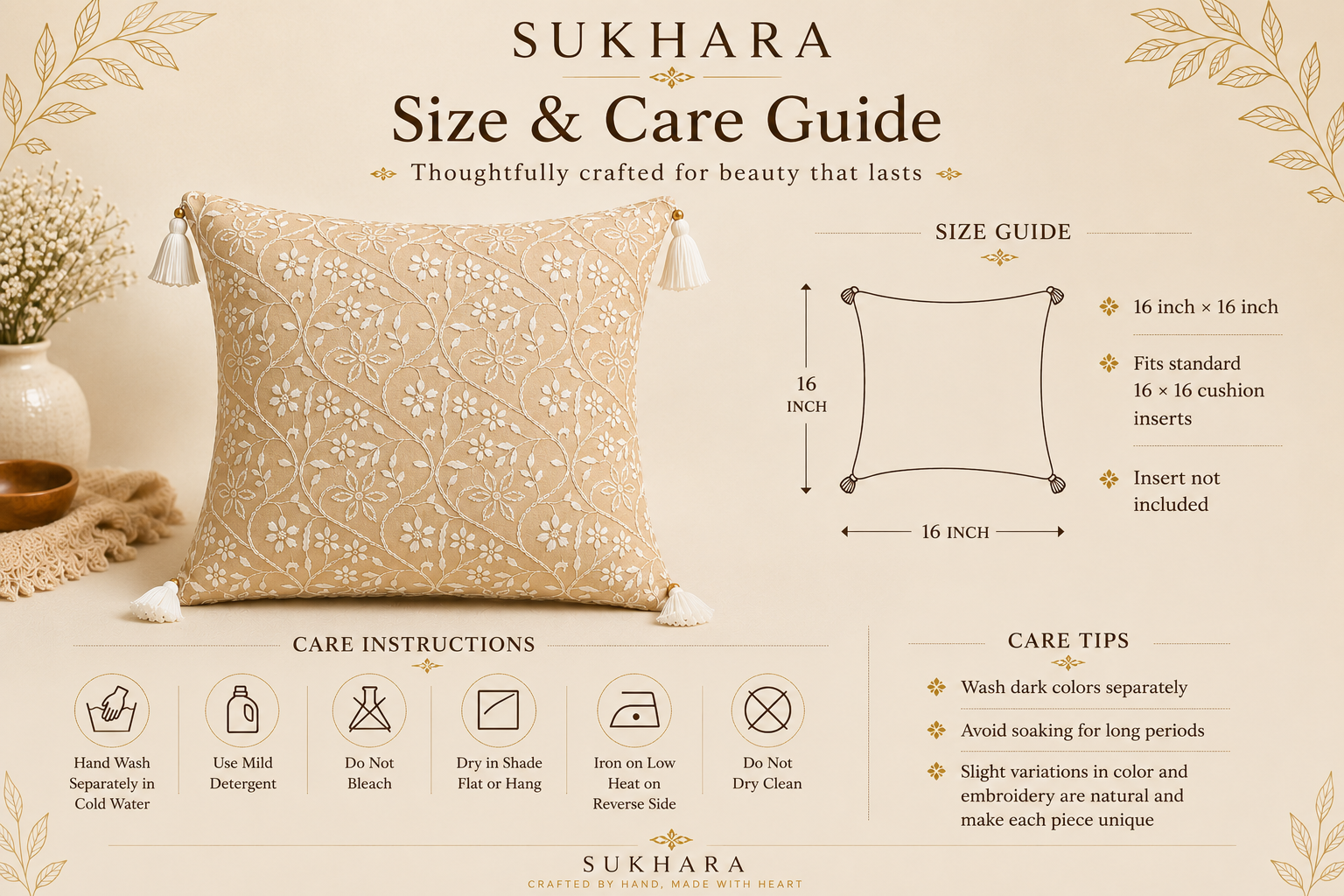 Handmade Cushion Covers – Luxury Chikankari Embroidery by Indian Artisans | Sukhara
