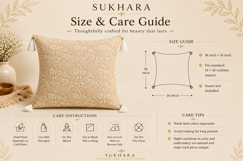 Phool Aur Patte Chikankari Cushion Cover – Hand Embroidered Cotton Cushion