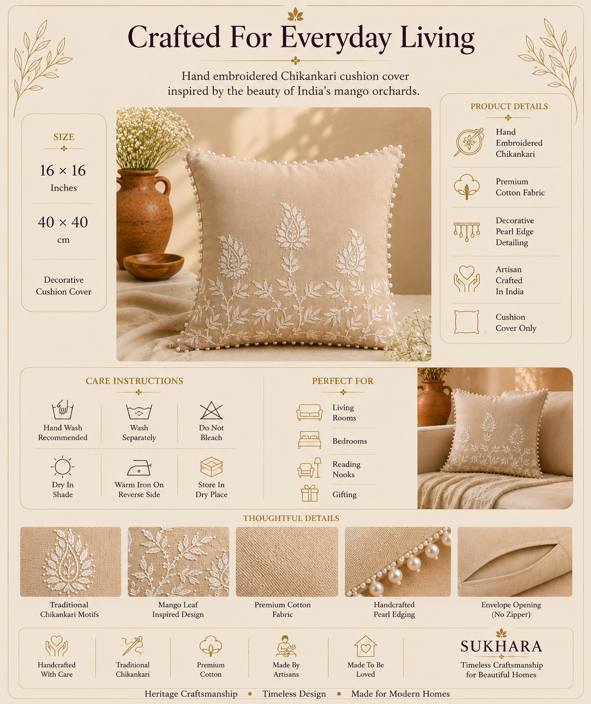 Chikankari Cushion Covers – Aam Ke Bagh Collection | Sukhara