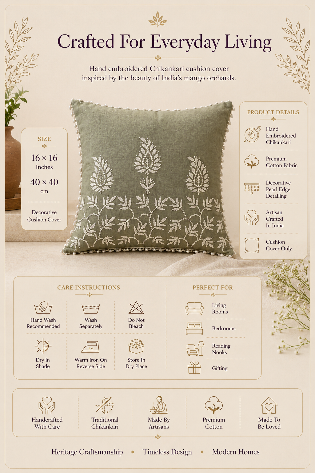 Chikankari Cushion Covers – Aam Ke Bagh Collection | Sukhara