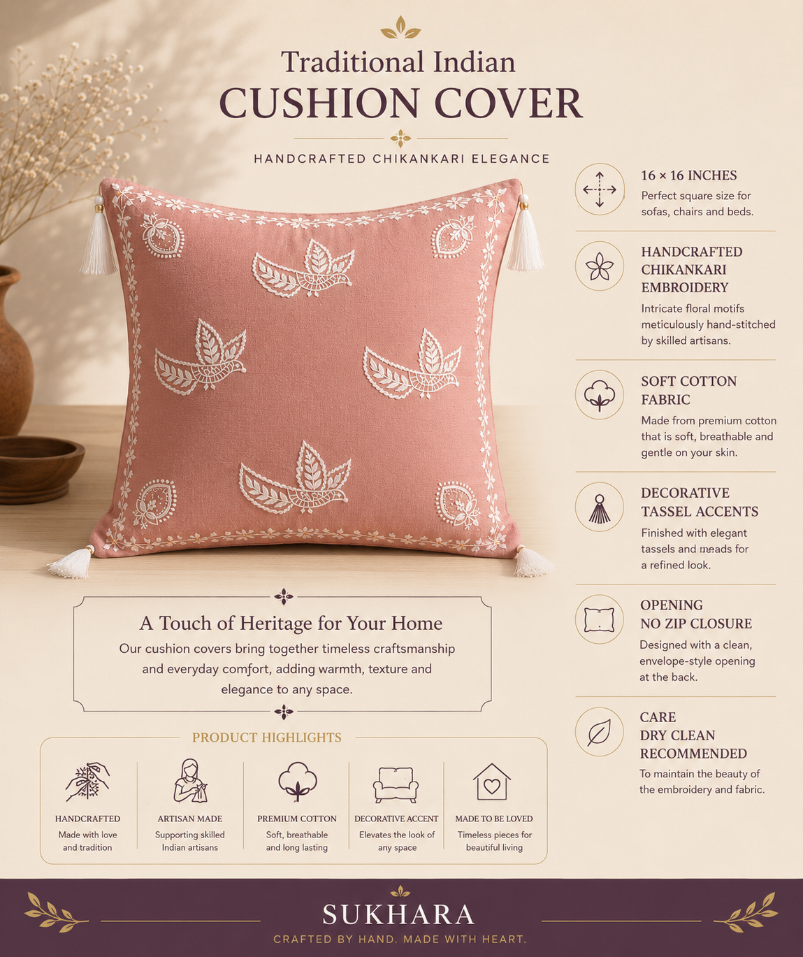 Traditional Indian Cushion Covers with Intricate Embroidery – Manmohak Collection | Sukhara