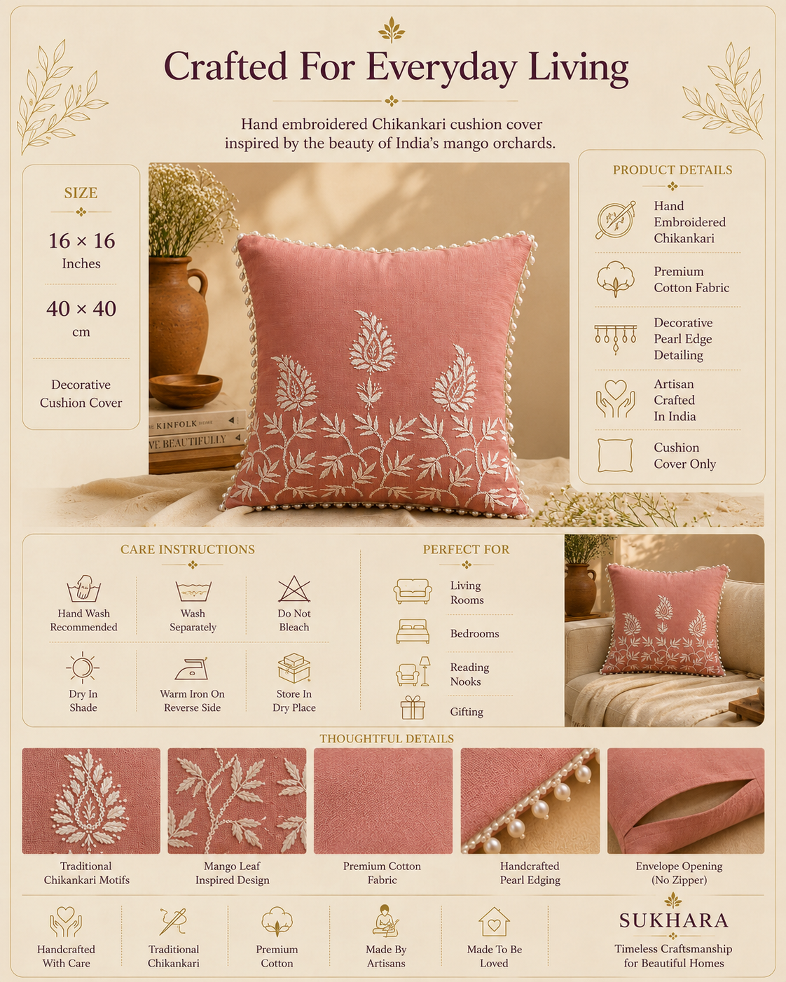 Chikankari Cushion Covers – Aam Ke Bagh Collection | Sukhara
