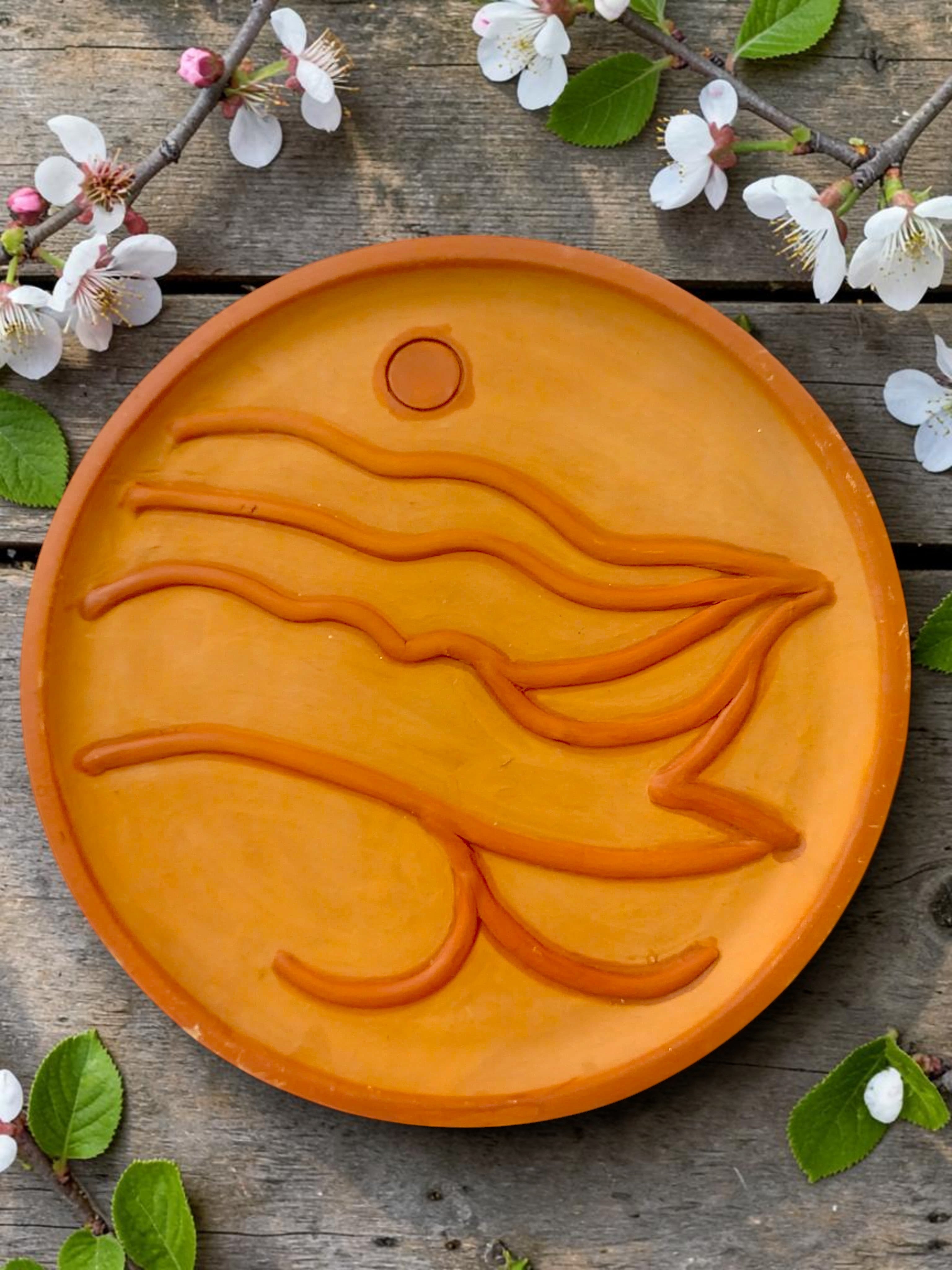 Terracotta Flow Wall Plate – Handmade Minimal Earth Art