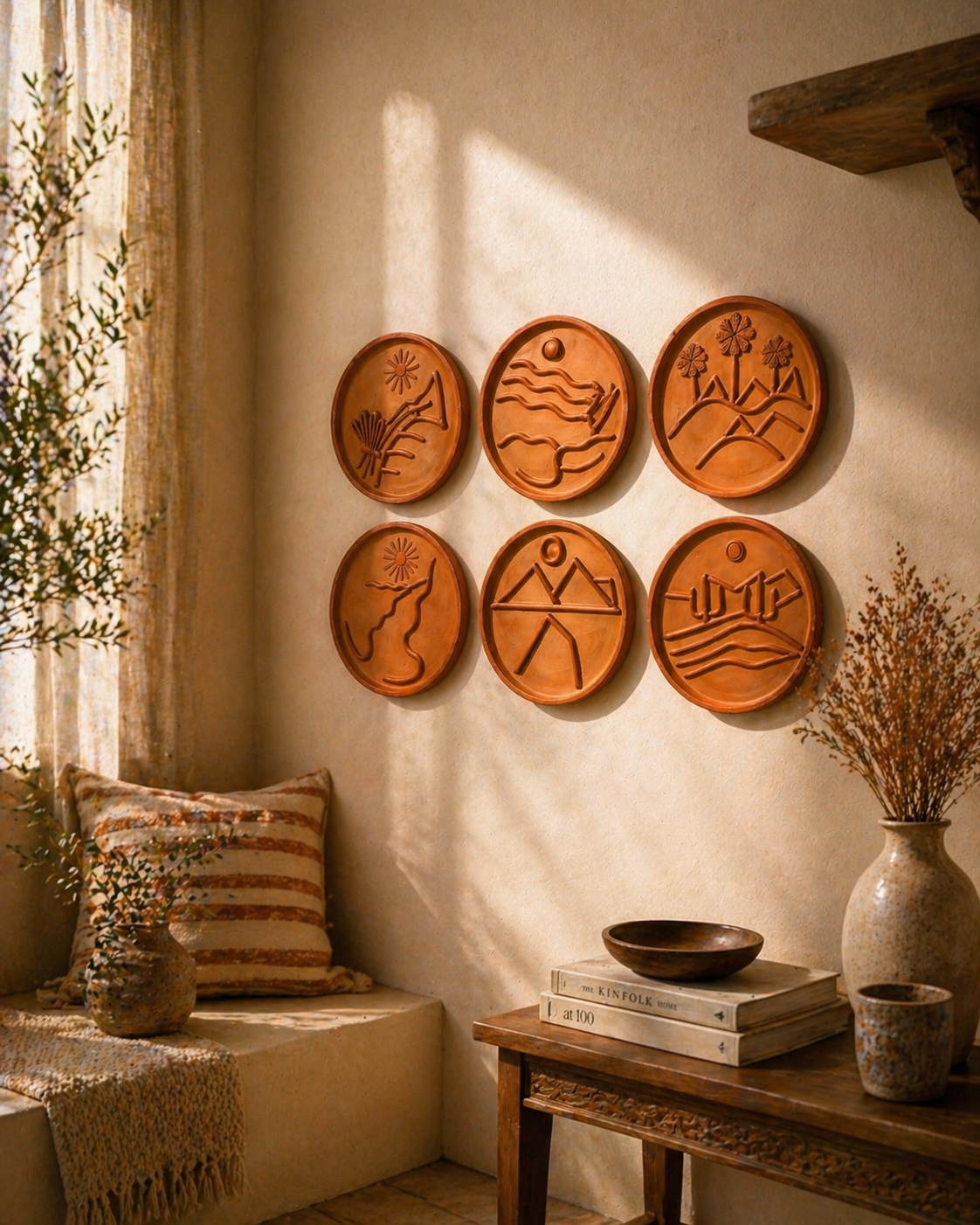 Sukhara Earthform Designer Wall Plate Set (Set of 6 | Handcrafted Terracotta Art)