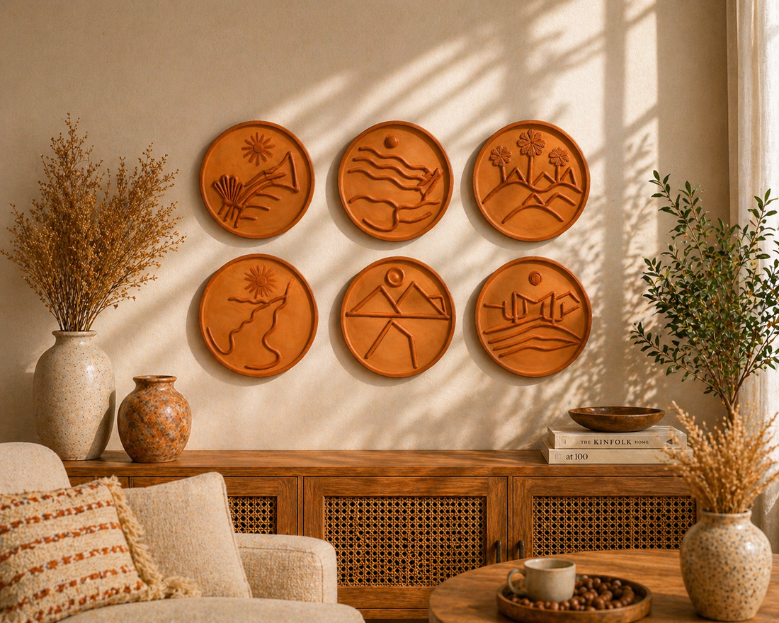 Sukhara Earthform Designer Wall Plate Set (Set of 6 | Handcrafted Terracotta Art)