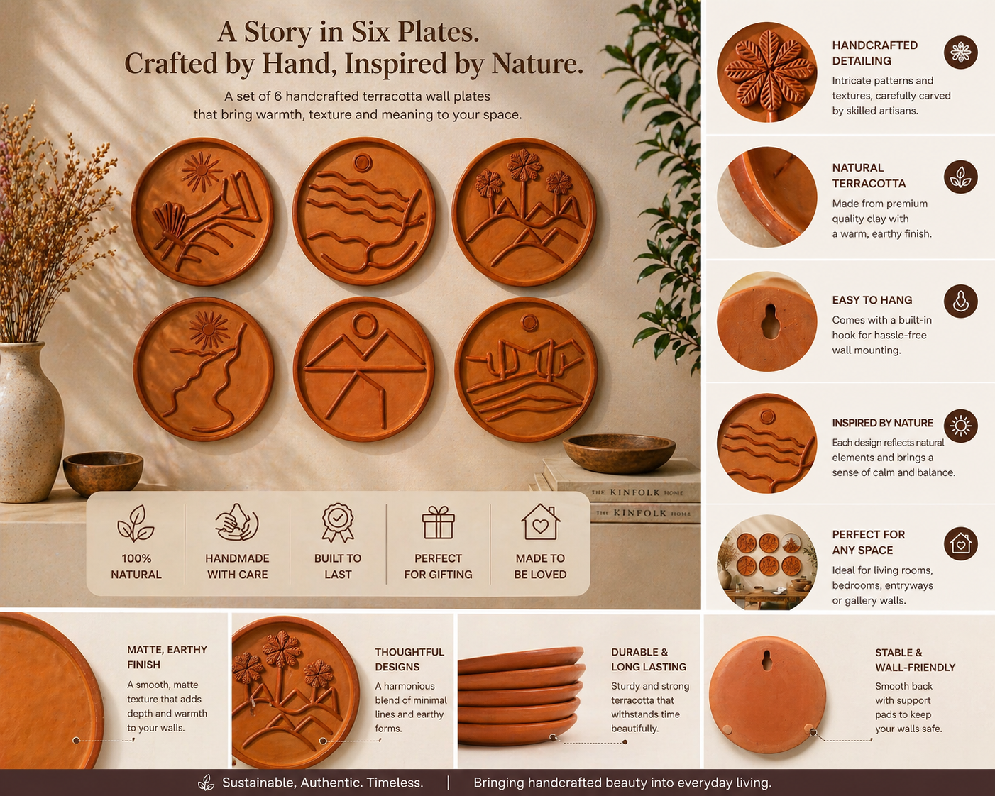 Sukhara Earthform Designer Wall Plate Set (Set of 6 | Handcrafted Terracotta Art)